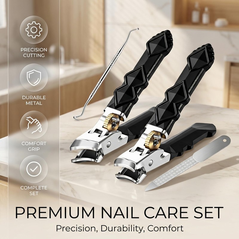 Wide Jaw Nail Clippers Set for Thick Toenails, 4 Pcs
