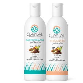 Claylal Professional | Shampoo y Acondicionador Post keratina 500ml c/u | Sin Sal | Tratamiento Post Alaciado con Cacao, Bambú y Aceite de Argán | Hidrata, Repara y Prolonga el Alaciado