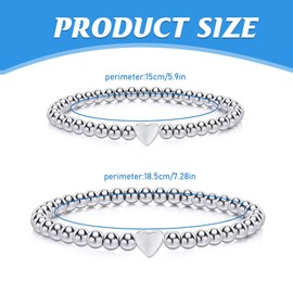 Yuqilin 2 Pieces Heart Bracelet Elasticity Ball Bracelet Set Women's Bracelet Friendship Bracelet Women's Mother Daughter Bracelet Elastic for Women Girls Couples Mother and Daughter