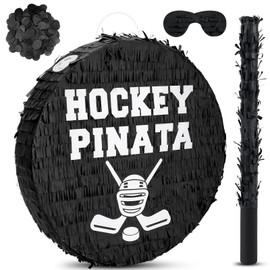 Jenaai 4 Pcs Hockey Party Favors Include 16" Hockey Piñata Bat Blindfold Piñata Stick and Confetti Bag for Hockey Theme Birthday Party Sports Party Reward Victory Celebration