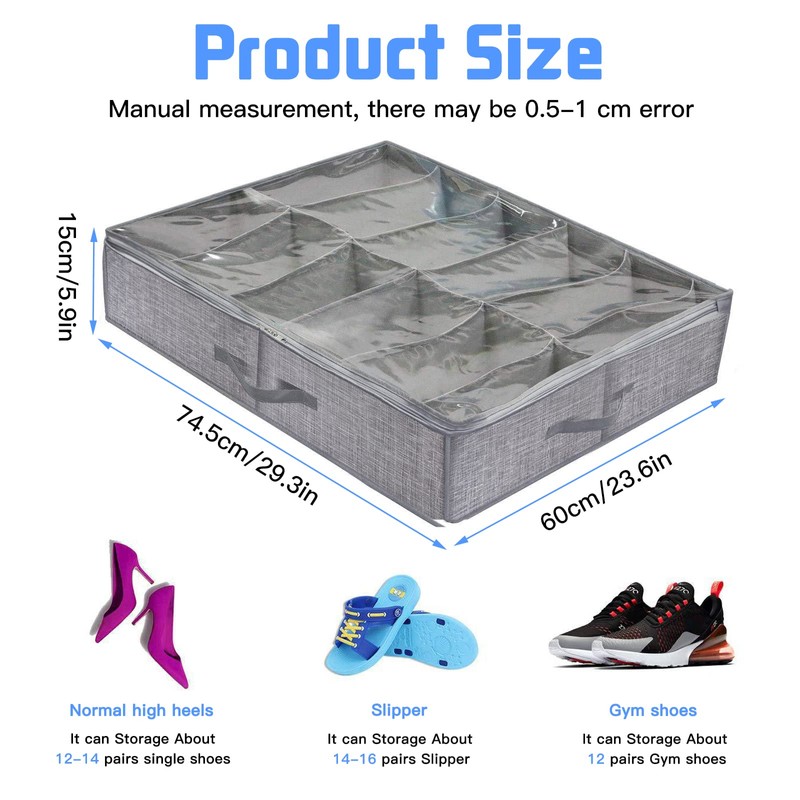 VidFair Under Bed Shoe Storage Organizer 12 Pockets Underbed Shoe