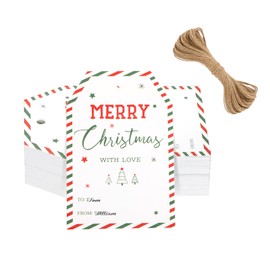 GCQQ Christmas Tags, 50Pcs Merry Christmas Tags with String, White Paper Christmas Tags with Holes, Xmas Present Tags for Gift, Jars, Crafts
