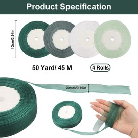4 Rolls 45 m Organza Ribbon, 20 mm Wide, White, Aqua Green, Forest Green, Sage Green, Transparent Organza Ribbons, Gift Ribbon, Decorative Ribbon for Gift Wrapping, Wedding Decoration