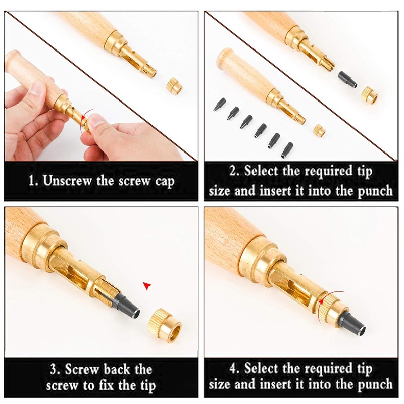 Wjelet Adjustable Screw Hole Punch, Precision Leather Screw Punch Tool