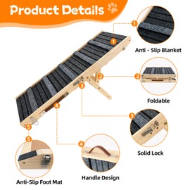 Dog Ramp for Bed-Non-Slip - Extra Wide Pet Ramp for Small Large Dogs to Get on Couch Car Wooden Foldable Dog Ramp Seamlessly Connects Platform -Hold up to 110 Pound-Adjustable, Foldable (S)