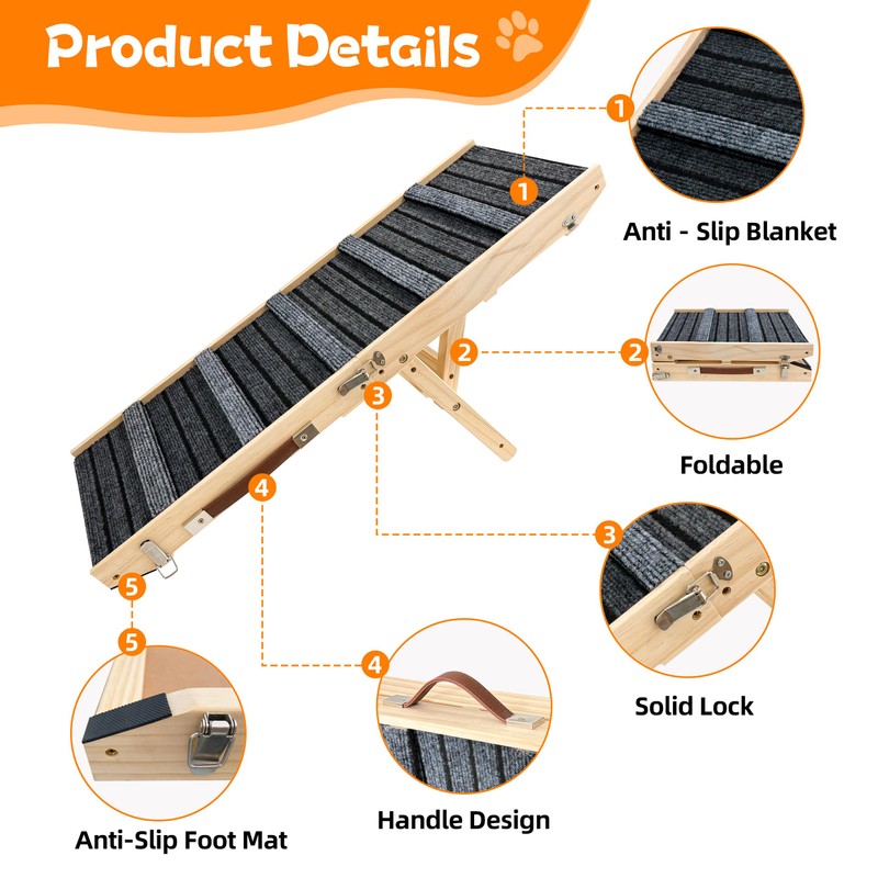 Dog Ramp for Bed-Non-Slip - Extra Wide Pet Ramp for