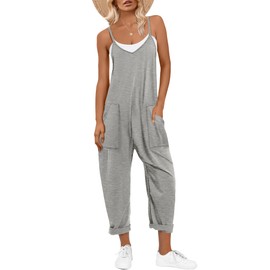 ANRABESS Jumpsuits for Women Casual Summer Overalls Sleeveless Spaghetti Strap Romper Jumpers Trendy Beach Vacation Outfits Gray Medium