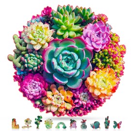 Wooden Puzzles for Adults, Unique Shaped Wood Puzzle, Mandala Succulent Puzzles, Plant Jigsaw Puzzle, Family Games for Kids and Adults, 200 Piece 11.14" x 10.7"