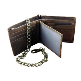 punkman2000 - portafolios de piel café clásico con cadena para hombre, Marrón, short wallet, Vintage