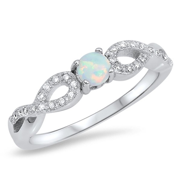 Infinity Knot Round White Simulated Opal Ring New .925 Sterling