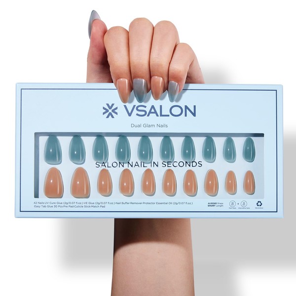 VSALON Short Almond Press-On Nails - 32 PCS Semi-Transparent Blue