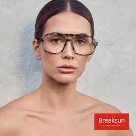 Breaksun Oversized Square Aviator Glasses for Women Men Big Frame Retro Blue Light Blocking Glasses Vintage Style (Grey Tortoise/Clear)