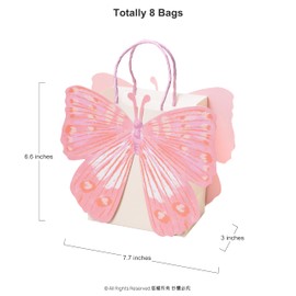 Cheerland Pink Butterfly Gift Bags for Pastel Garden Enchanted Woodland Theme Picnic Birthday Baby Shower Celebrations Spring Party Favor Treat Candy Supplies and Decorations (Pack of 8)