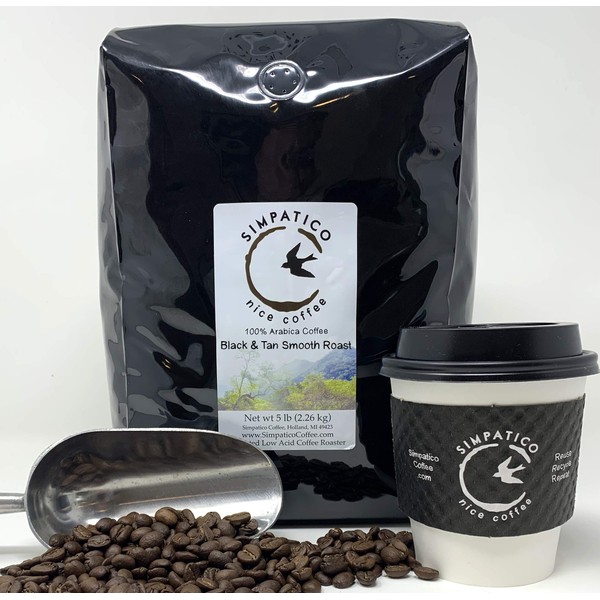 Simpatico Low Acid Coffee - Regular - Organic Black & Tan Whole Bean (5 pound bag)