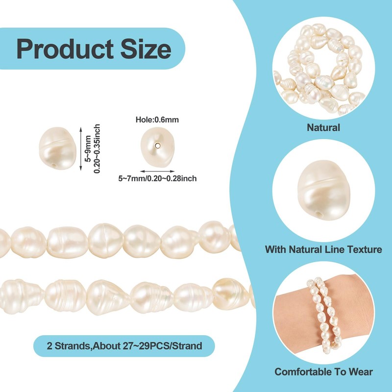 Pandahall 2 Strands Freshwater Pearl for Jewelry Making, Cultured Pearls
