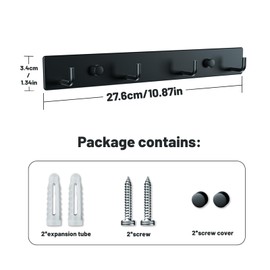 Phecstarme Key Holder Wall Mount with 4 Key Hooks, Rustic Key Rack Entryway Organizer Key Hanger for Car Keys, Bags, Coats (Black)