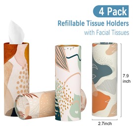 Gukeniu Tissue Boxes for Car Cup, 4 Pack Cylinder Tissue Holders with Facial Papers, Refillable Travel Cute Car Accessories Interior, Bohemian Style
