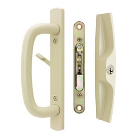 FPL Veranda Sliding Glass Door Handle Set with Mortise Lock, Tan, Keyed, 3-15/16” Screw Holes, 1-3/4” Door Thickness
