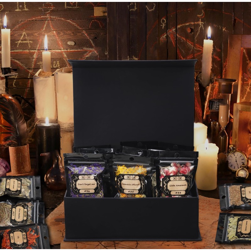 50pack Herbs for Witchcraft, Dried Herbs and Flowers Kit for
