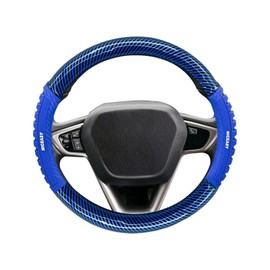 NICEASY Sport Style Blue PU Leather Steering Wheel Cover with Bright-Blue Sport Grip Anti-Slip Breathable Steering Wheel Accessory Universal Fit 14.75-15 inch