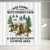 Funny Camper Shower Curtain, A Bear Drink Beer Camping Trailer
