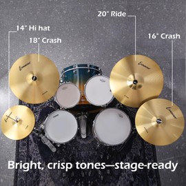 Cymbal Pack, 5 Pieces Drum Cymbals Set,14" Hi Hat Cymbals, 16" Crash and 18" Crash Cymbals, 20" Ride Cymbals for Drums Set