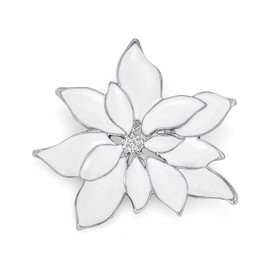 Bling Jewelry Large Statement Flower Holiday Party Poinsettia Brooch Christmas Scarf Pin for Women - White Enamel, Silver Plated Edge
