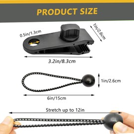 LUYADIN 36 Pack - 18 Pcs Tarp Clips & 18 Pcs Ball Bungee Cords, Heavy Duty Tarp Clamps for Tent Awnings Caravan Canopies Car Cover Swimming Pool Cover Boat Cover Fasteners Clips (36 Pack)