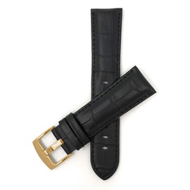 Bandini 20mm Mens Italian Leather Watch Band Strap - Black - Alligator Pattern - Gold Buckle
