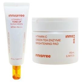 Innisfree Vitamin C Blemish Tone-up Sun Cream 50mL + Vita C Green Tea Enzyme Blemish Toning Pads 60 sheets / 이니스프리 비타민C 잡티 톤업 선크림 50mL+비타C 그린티 엔자임 잡티 토닝 패드 60매