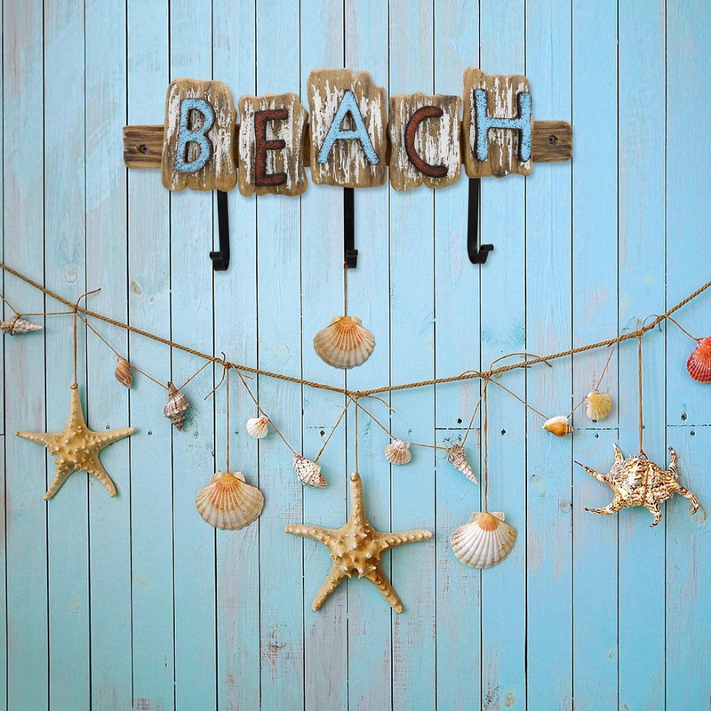 Aecipl Wooden Wall Hooks Nautical Decor Hanging Letters Sign Beach
