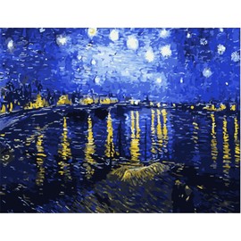 YEESAM ART Paint by Numbers for Adults Kids, Starry Night Over The Rhone by Van Gogh 16x20 Inch Linen Canvas Acrylic DIY Number Painting Kits Wall Art Decor Gifts (Without Frame)