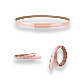Women's Belt Fashion Elegant Dress Skinny Patent Leather Belts Waistband Thin Waist Belt Alloy Gold Buckle, Peach-pink, For Waist 28"- 34", Women Size S-M, 4-6
