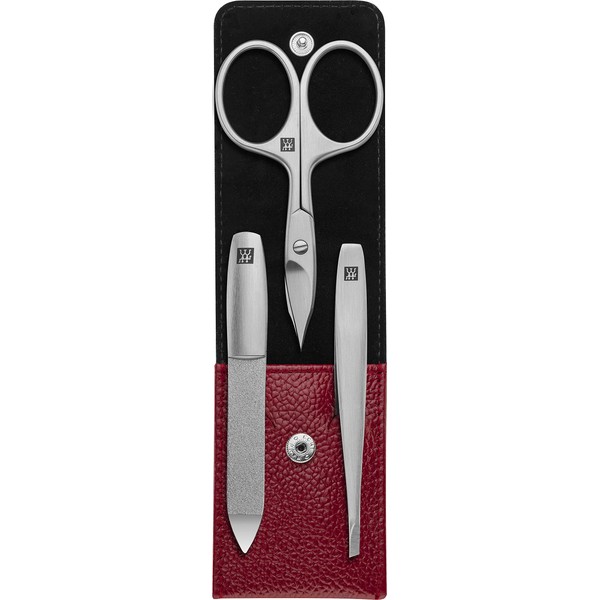 ZWILLING Manicure and Pedicure Care Set, 3 Pieces, Quality Leather Case, Travel Size, Asian Competence, Premium, Red