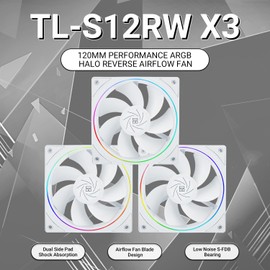 Thermalright TL-S12RW X3 CPU Fan,Computer Case Cooler, 12cm Desktop Cooling, 4pin PWM Connector PC Fan with ARGB Aperture, 1500RPM Speed PC Cooler Reverse(3 Packs,White)