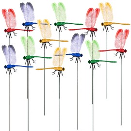 12 PCS 3D Dragonfly Garden Decor Large Size Dragon Fly Garden Stakes Dragonflies Garden Ornaments Yard Patio Decoration Dragonfly Stakes with Sticks,Dragonfly Floral Picks,4 Colors Garden Stakes Stems