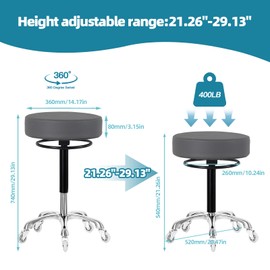 Lilfurni Swivel Rolling Stool Round Chair,Thick Sturdy Padding,Adjustable Stool with Wheels for Doctor,Medical,Massage Salon,Office,Shop(Gray)