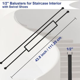 Sidasu 10 Pack Iron Balusters Staircase Rectangular Hollow Stair Spindles Square Craft Spindles Balusters 1/2" Square Balusters for Staircase Interior with Iron Baluster Swivel Shoes