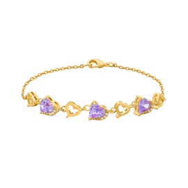 S.L JEWELERY S Heart Bracelet for Women with Palladium, Gold and Cubic Zirconia,Purple Bracelet for Mother Wife Sister Wedding Birthday Gifts Christmas Mother's Valentine's Day,7.5" Chain
