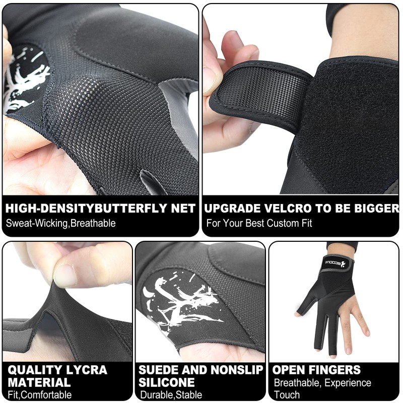 YFY Billiard Pool Gloves for Left Hand 3 Finger, Splicing