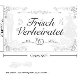 DPKOW Large Newly Married Banner for Wedding Decoration, Mr and Mrs Banner for Wedding, Garden, Patio, Wall Decoration, Just Married Wedding Background Decoration, 185 x 110 cm