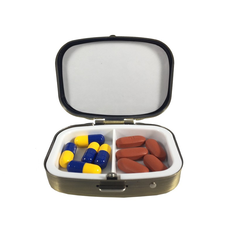 Classic Brass Daily Pocket Travel Sized Pill Box Case with