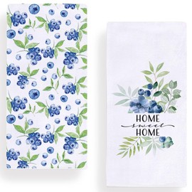 Home Sweet Home Watercolor Blueberry Kitchen Towels Dish Towels, 18x28 Inch Spring Summer Blue Decoration Hand Towels Set of 2