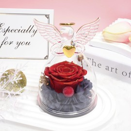 Sunia Muttertagsgeschenk, Ewige Rose im Engel Figur Mama Geschenk, Ewige Blume in Engel Glaskuppel, Echte Rote Rosen, Mutter geschenk, Muttertagsgeschenke für Mama, Geburtstagsgeschenk für Frauen