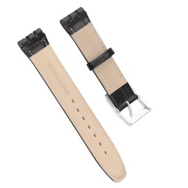 unilabo Leather Watch Band Compatible for Swatch 17mm 19mm (not for skin series) Strap Replacement for men and women wirst watchband, 17mm Black