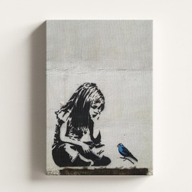 FLTABI Banksy Street Art Girl with Blue Bird Style Inspirational Wall Art for Living Room Bedroom Home Wall Decor Ready to Hang 16''Wx24''H / 40x60cm