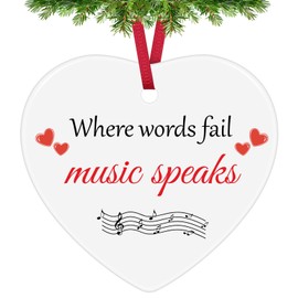 Music Gifts for Music Lovers Music Christmas Ornaments Inspirational Gifts for Musician Music Student Teacher Ceramic Heart Keepsake for Musicians Guitar Piano Player Drummer Music Party Favors Gifts