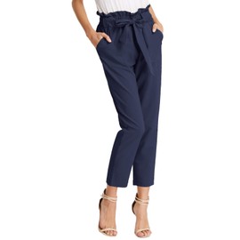 GRACE KARIN Women's Beachside Soft Palazzo Style Harem Pants with Waist Bow Tie Dark Blue XL