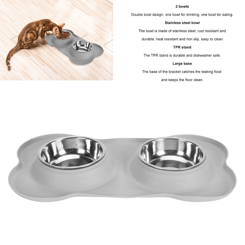 Double Pet Bowls Rustproof Stainless Steel Dog Water Food Bowls