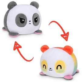 TeeTurtle | The Original Reversible Bear Plushie | Happy + Angry | Rainbow + White Panda | Show Your Mood Without Saying a Word!